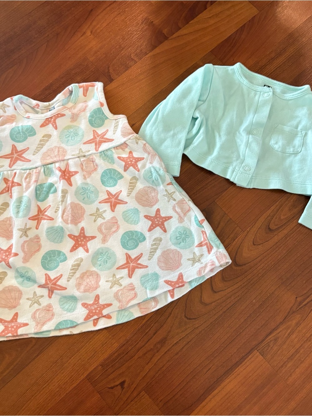 Hudson Baby Sea Shell Print Dress with Mint Cardigan